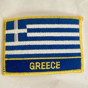 Greece Embroidered Flag Iron On Patch with Yellow Border 3 1/4”x2 1/4”
